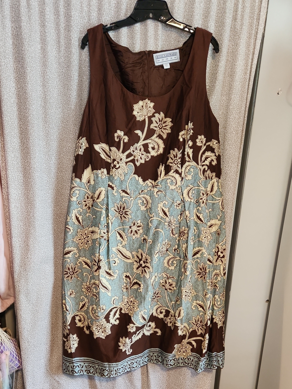 Jessica Howard Vintage Sleeveless Brown and Light Blue Floral Midi Dress